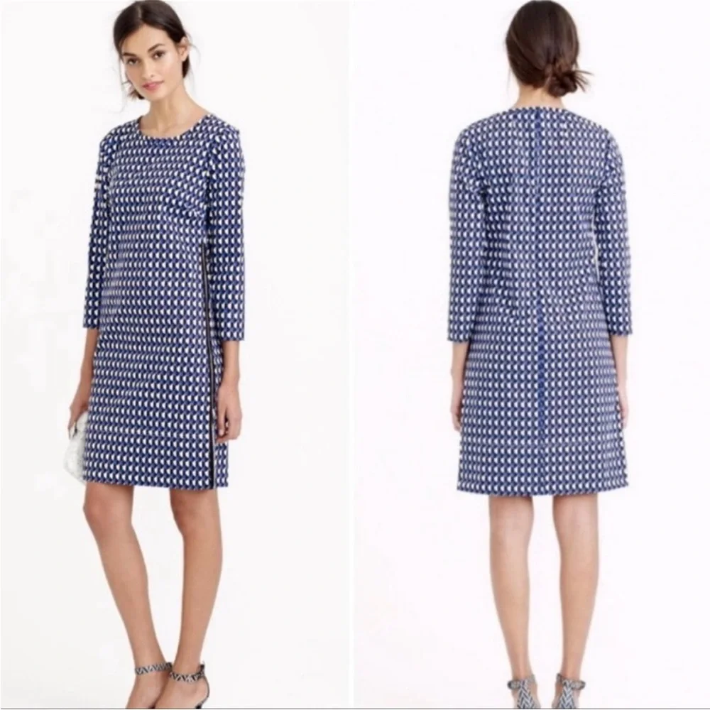 J. Crew Jet Set Geometric Print Shift Dress size 12 Purple White‎ Black